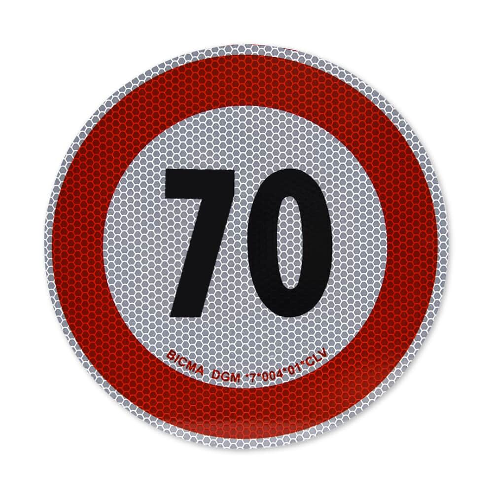 Reflektierendes Geschwindigkeitsschild 70 km/h für Italien, frontal abgebildet