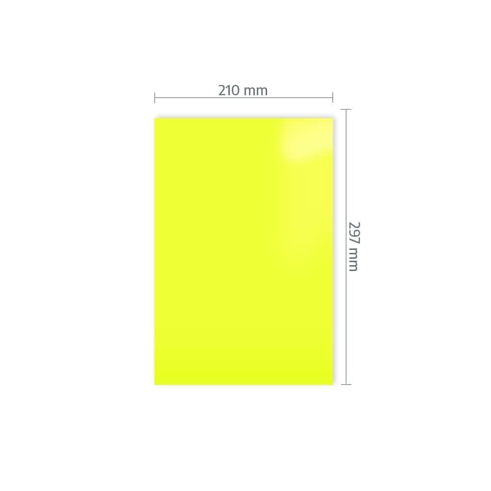 A4-Bogen ORACAL 7510 Gelb mit Maßangabe 210 × 297 mm.
