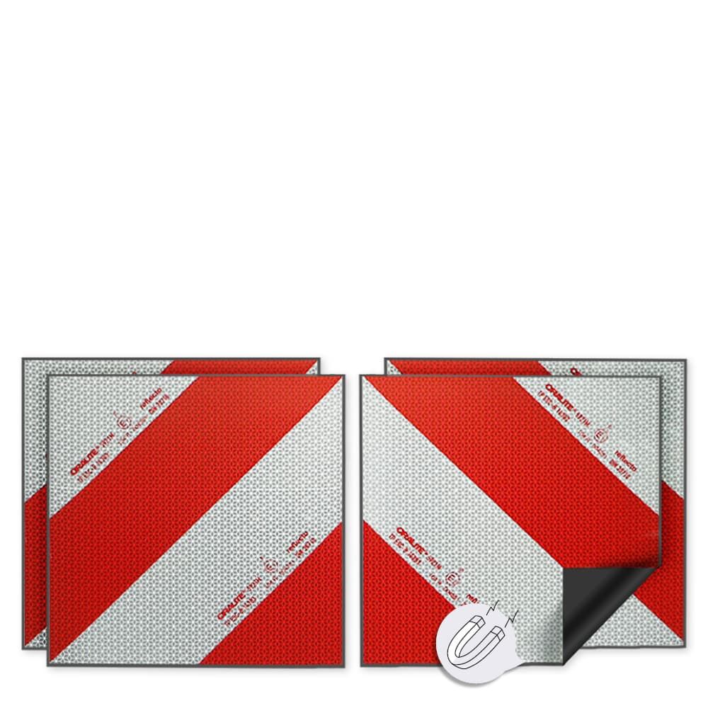4-teiliges Set Reflecto 5921M Warnmarkierung mit umgeklappter Ecke, zeigt magnetische Rückseite