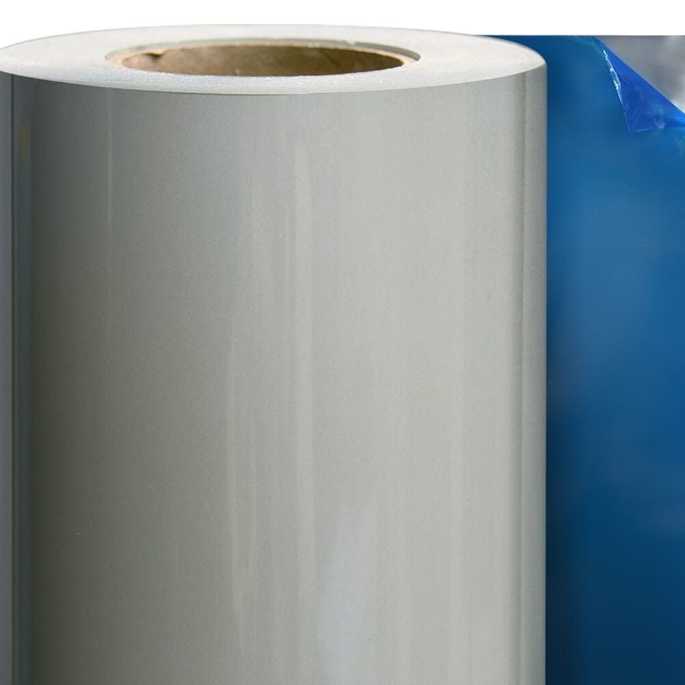 Detail: obere Kante Rollenware ORALITE GP 025, silbernes reflektierendes Material