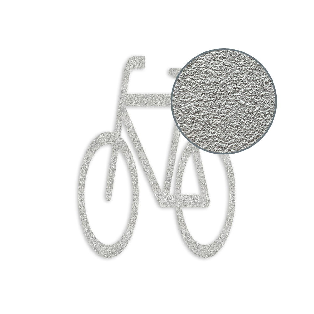 Fahrrad-Piktogramm mit Vergrößerung der weißen 3M Stamark Oberfläche mit strukturierter Prägung