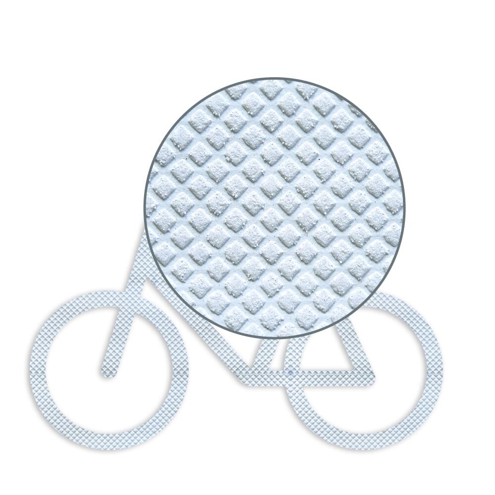 Fahrrad Piktogramm in A380 mit Detaillupe der weißen Materialstruktur