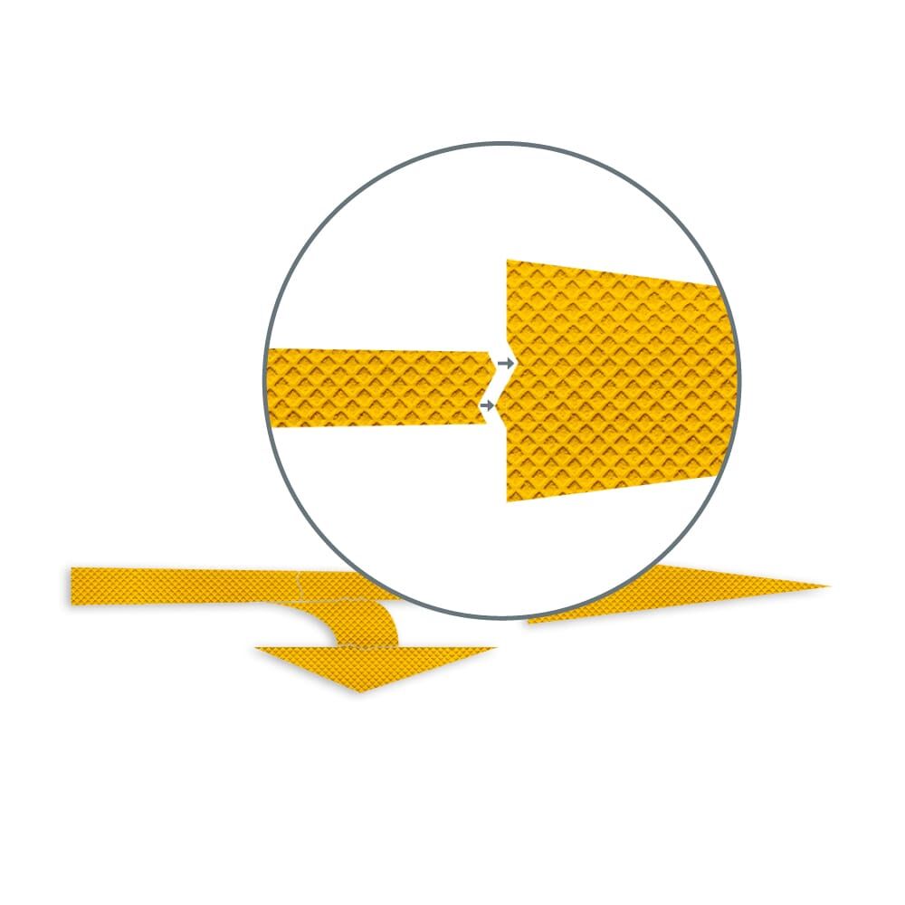 Detailansicht einer Passstelle des gelben Pfeils aus 3M Stamark A721 mit Stoßkante