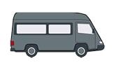 Ein grauer Kleinbus von der Seite dargestellt.