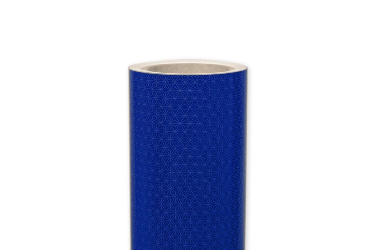 Blaue ORALITE VC 212 Reflexfolie, Rollenansicht mit feinem sternförmigem Muster, 770 mm