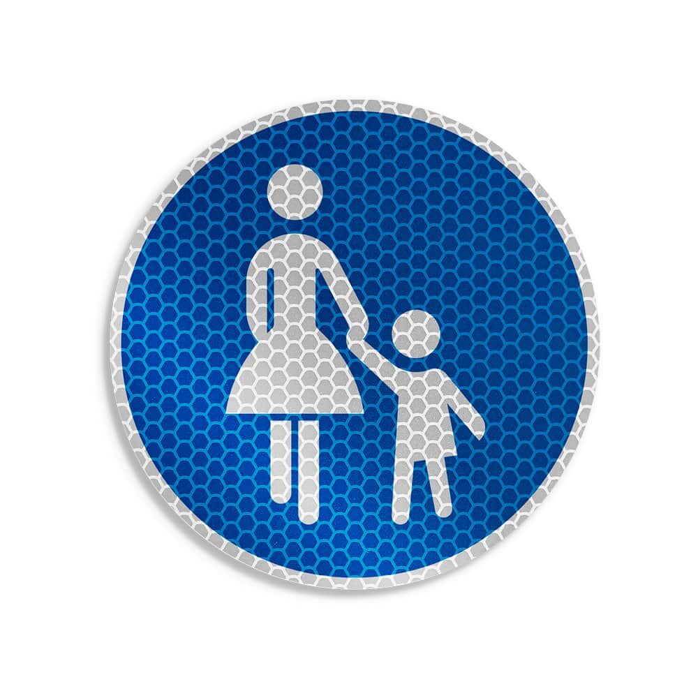 Aufkleber Gehweg VZ 239, Ø 10 cm, reflektierend, Frau mit Kind, blau-weißes Symbol