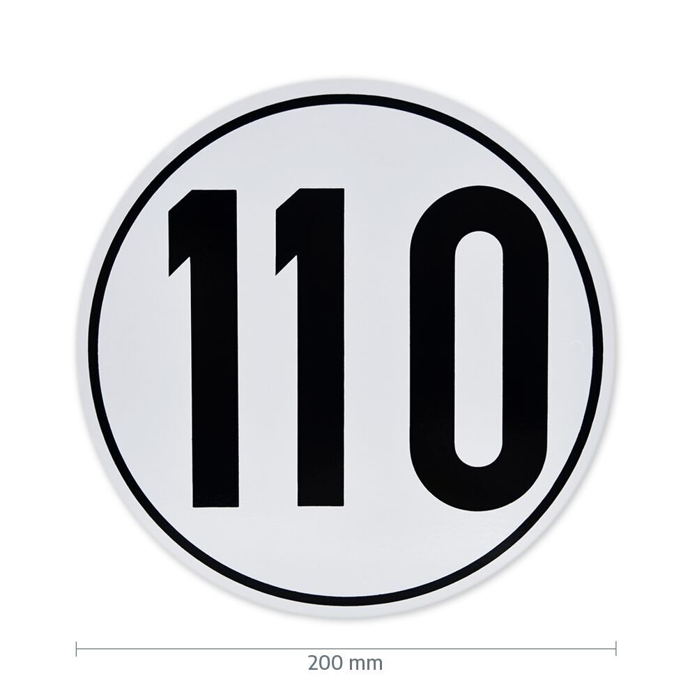 Geschwindigkeitsschild 110 km/h mit Maßangabe 200 mm Durchmesser