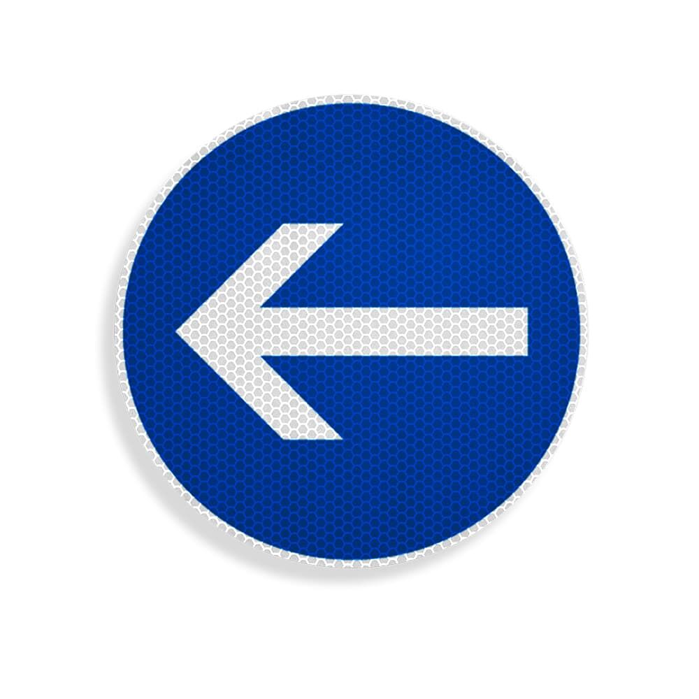 VZ 211-10 Fahrtrichtung hier links, rund, blau, weißer Pfeil links