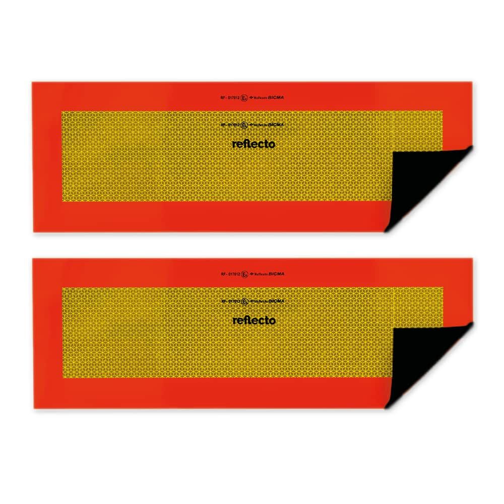 reflecto Halbmarkierung rot-gelb, umgeklappte Ecke zeigt magnetische Rückseite