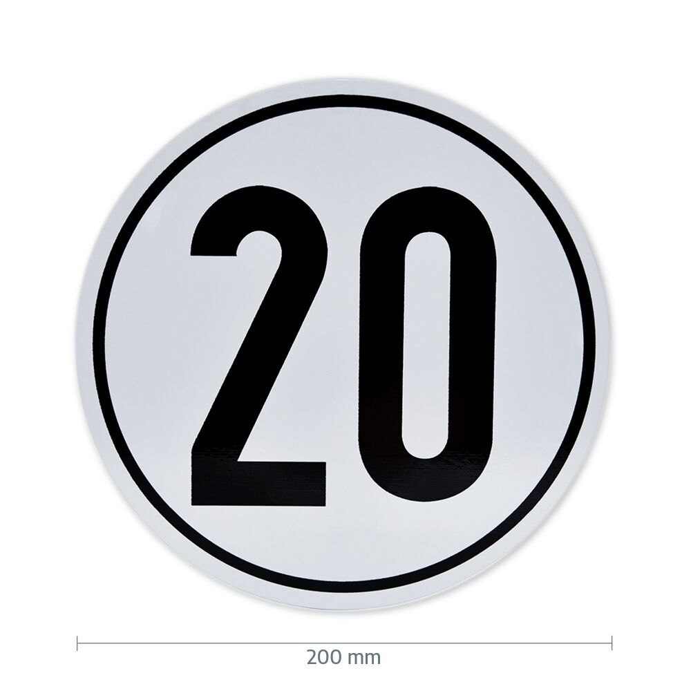 Geschwindigkeitsschild 20 km/h mit Maßangabe 200 mm Durchmesser