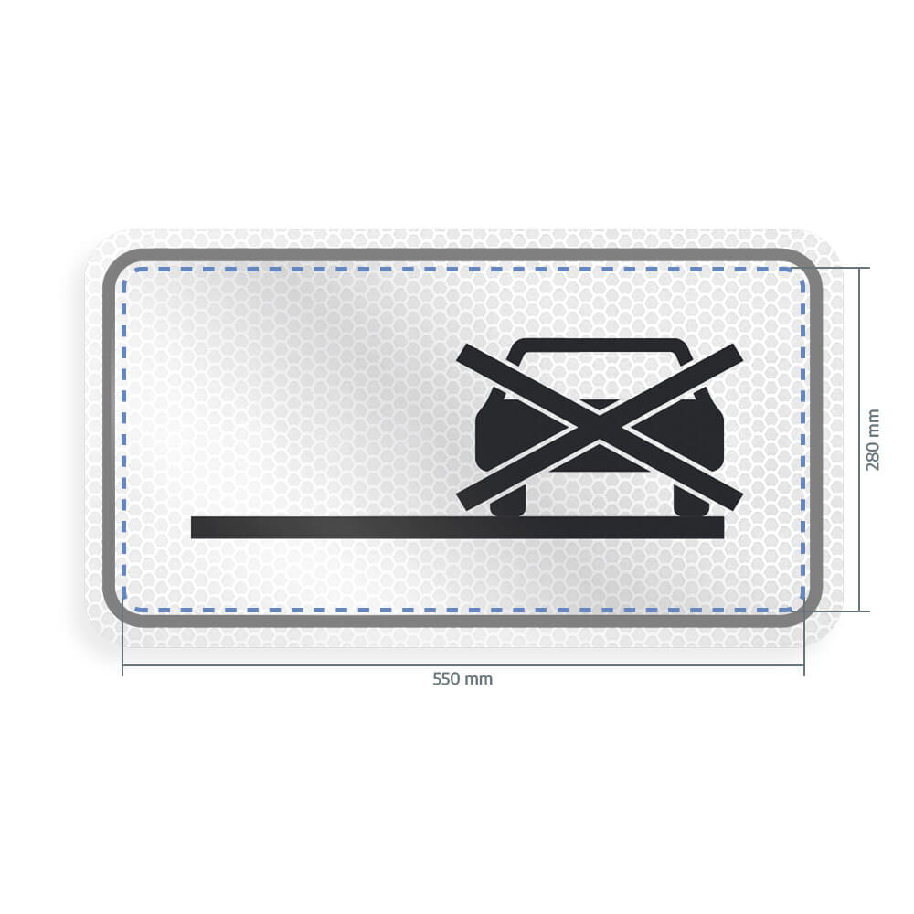 Overlay für Zusatzschild Halteverbot Seitenstreifen mit Maßangabe 550 x 280 mm
