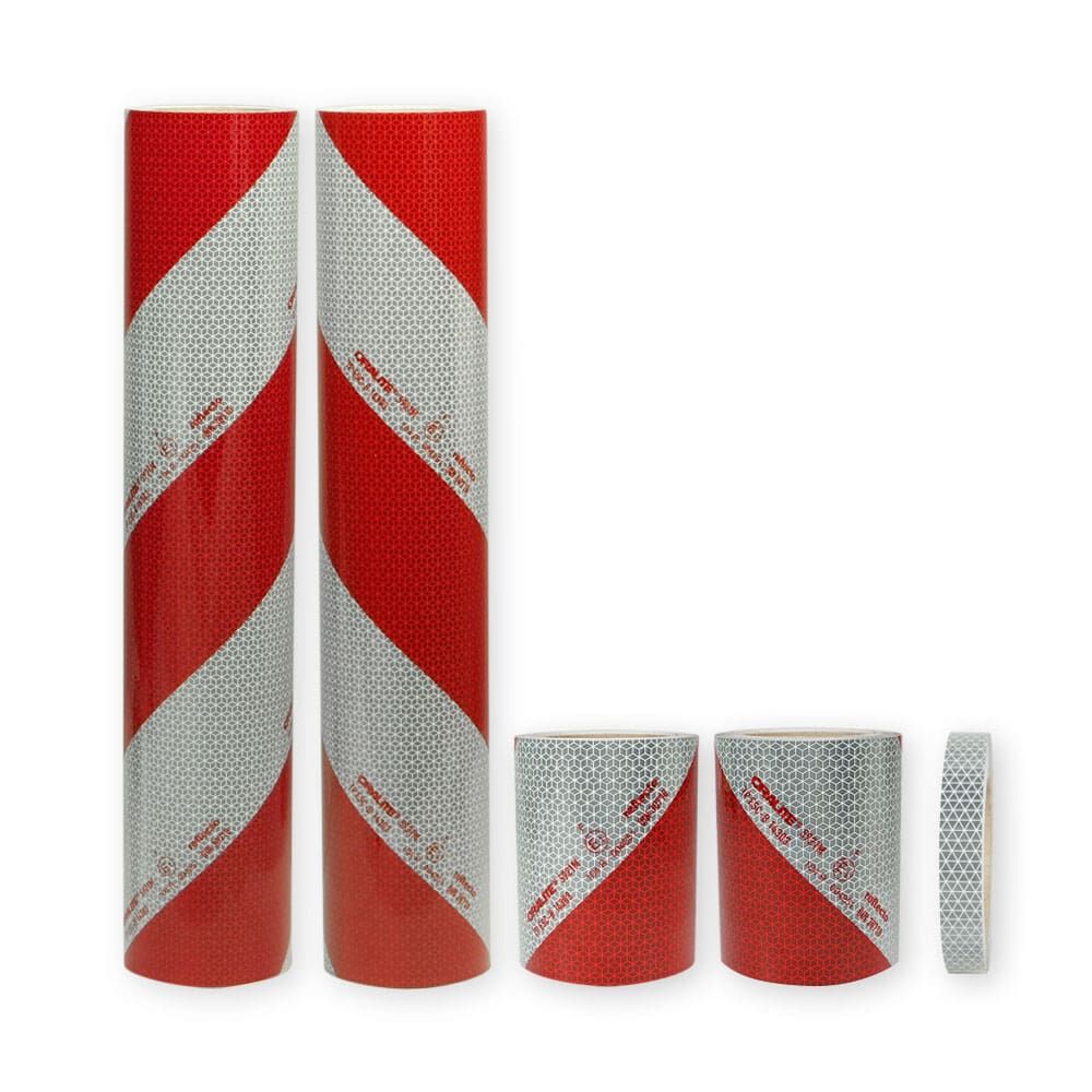 Material: Rollen und Zuschnitte rot/weißer Reflexfolie für Frontschild-Warnmarkierung