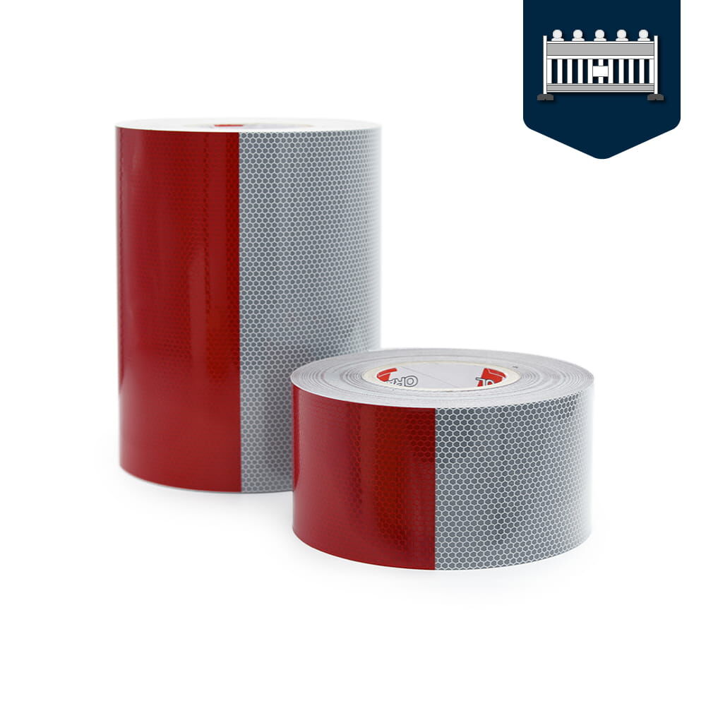 Zwei Rollen Orafol ORALITE 5831 Schrankenfolie RA2 rot/weiß in 100 mm und 250 mm Breite