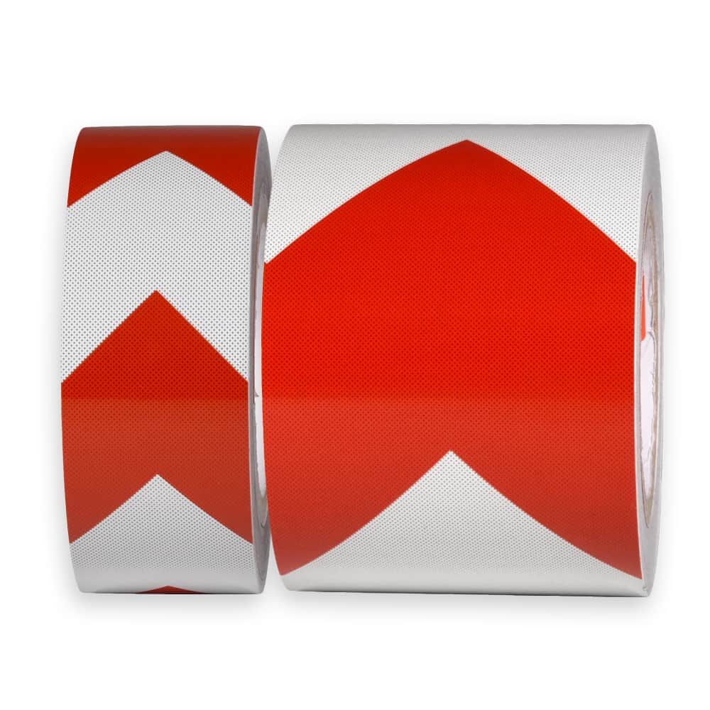 Zwei Rollen Orafol ORALITE 5231M Chevron-Warnmarkierung rot-weiß, 50 oder 100 mm