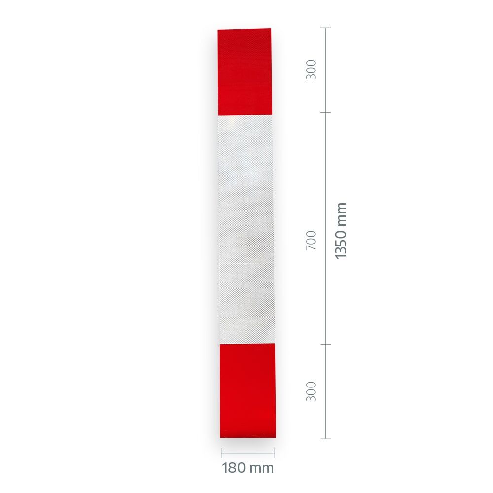 RA3/C Folienstreifen 1350×180 mm mit Maßangaben, rot-weiß reflektierend