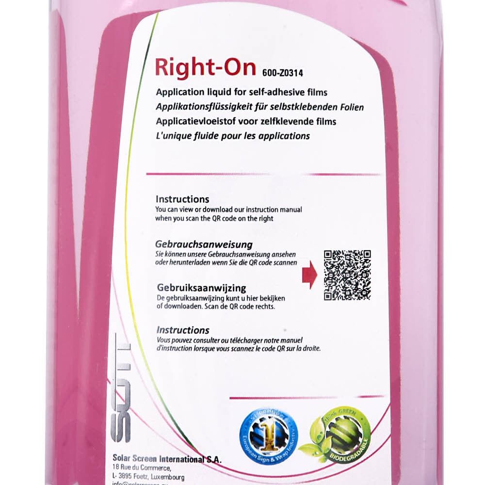Detailetikett Right-On Applikationsspray: Warnpiktogramme, QR-Code, Hinweise