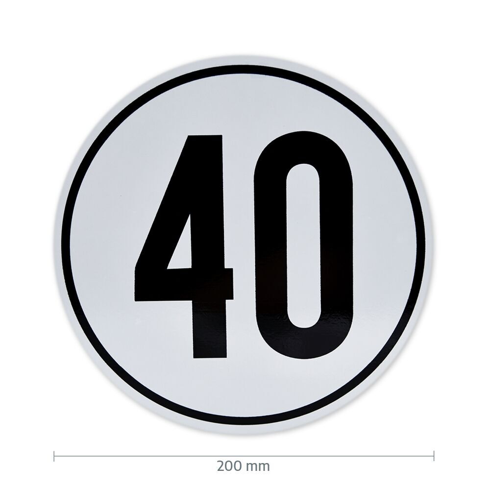 Geschwindigkeitsschild 40 km/h mit Maßangabe 200 mm Durchmesser