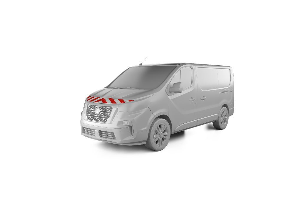 Nissan Primastar mit Heckklappe, ausgestattet mit Frontwarnmarkierung, Baujahr 2021