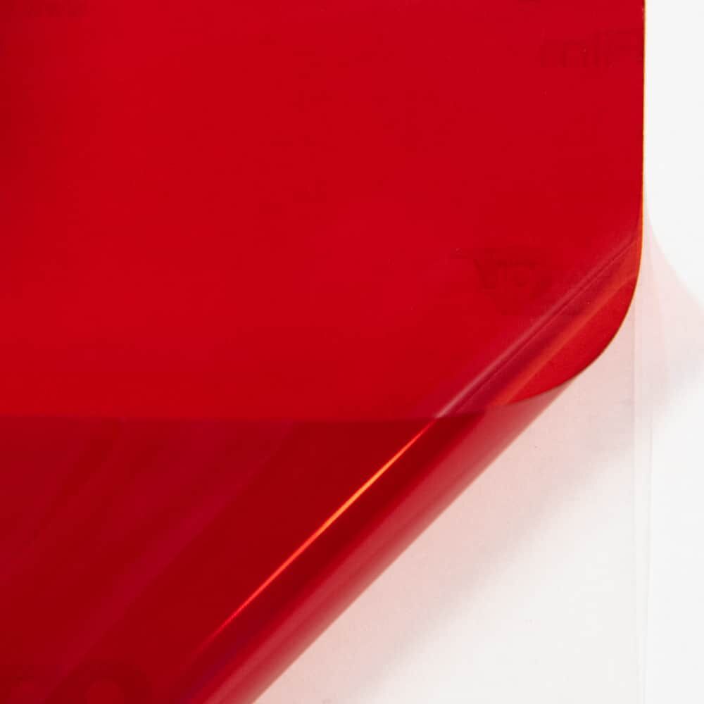 Orafol 5061 Overlay-Folie Rot, Ecke abgezogen, glänzend transparent