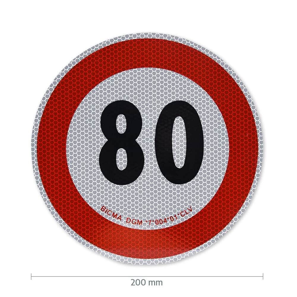 80-km/h-Schild für Italien mit Maßangabe: 200 mm Durchmesser