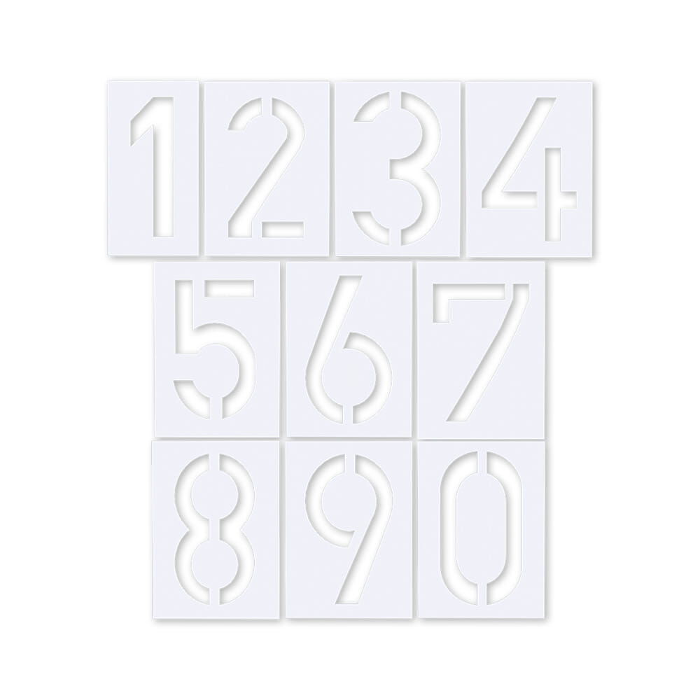 Zehn weiße Schablonen mit Zahlen 0–9