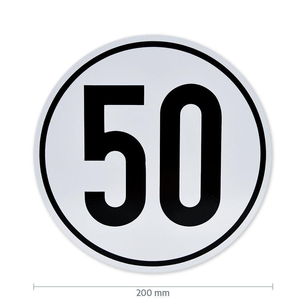 Geschwindigkeitsschild 50 km/h mit Maßangabe 200 mm Durchmesser