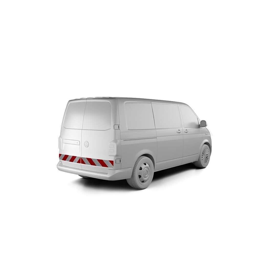 VW T6.1 mit Hecktür, ausgestattet mit Heckwarnmarkierung, Baujahr 2019