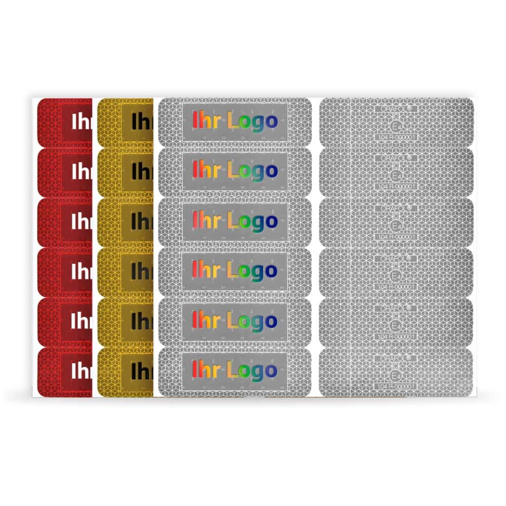 Bogen VC 104+ Sticker: Rot / Gelb / Weiß + E4-Felder, je mit individuellem Logo