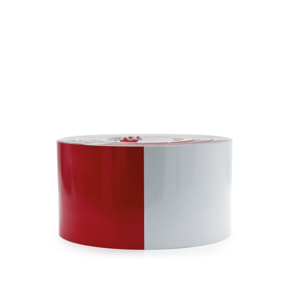 Rolle Orafol Reflexfolie 5431, rot-weiß, 100 mm breit für Absperrschranken