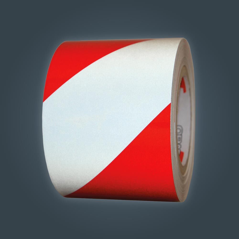 Einzelne Rolle Orafol ORALITE 5431 Industrie-Warnfolie rot-weiß reflektierend, 100 mm, linksweisend