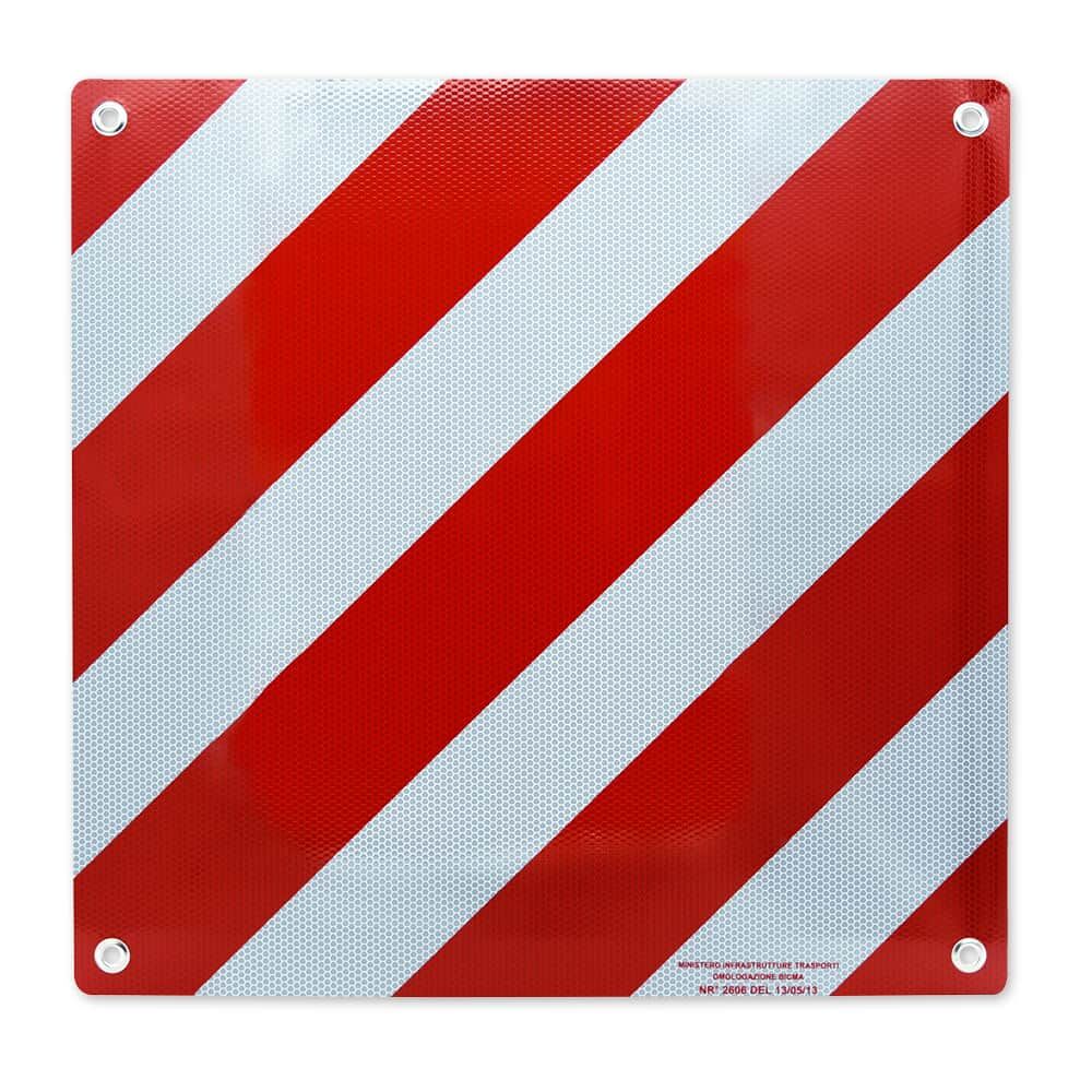 Warntafel für Italien 500×500 mm, rot-weiß diagonal, mit Ösen