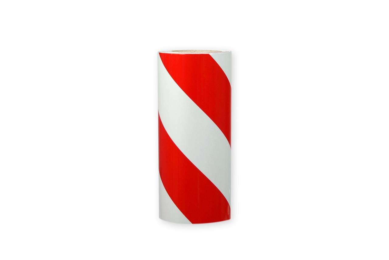 Einzelne Rolle Orafol ORALITE 5431 Industrie-Warnfolie rot-weiß diagonal, 300 mm, linksweisend