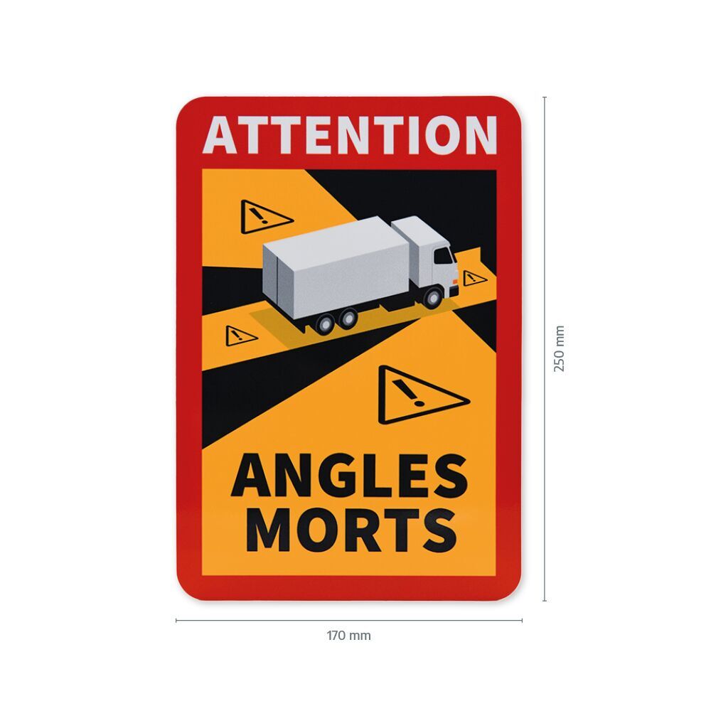 Schild mit Maßangabe: 170 x 250 mm, Design „Angles Morts“ Frankreich