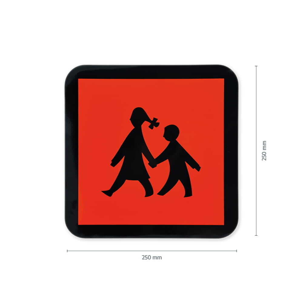 Schulbusschild 250 × 250 mm mit orangem Hintergrund und schwarzem Rand