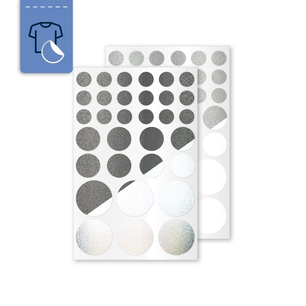 Bogen reflektierender Metallic-Punkte-Sticker, Größenmix in Schwarz und Silber