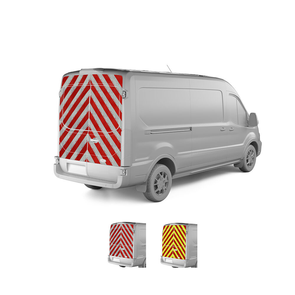 Ford Transit, Baujahr 2020, Heckwarnmarkierung mit Variantenvorschau der Farben