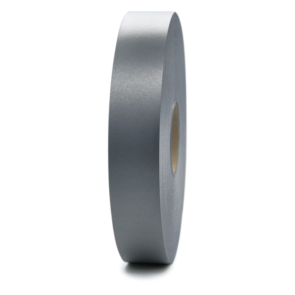 Frontale Ansicht der 50 m 3M Scotchlite 9910 Reflexgewebe-Rolle, silber. Rollenbreite 50,8 mm