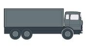 Ein grauer LKW mit Doppelachse und Kastenaufbau von der Seite dargestellt.
