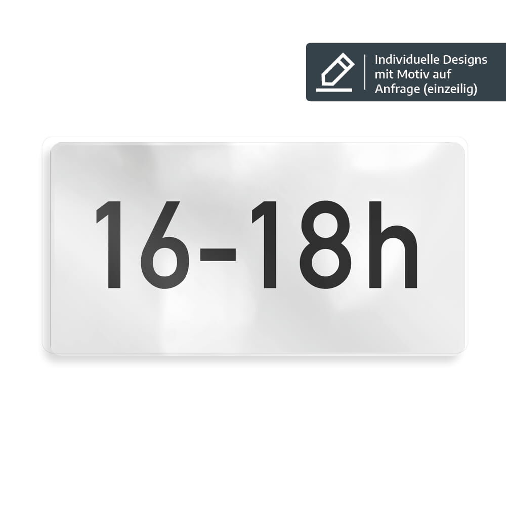 Einzeiliges Overlay mit Beispieltext "16-18h", Design auf Anfrage