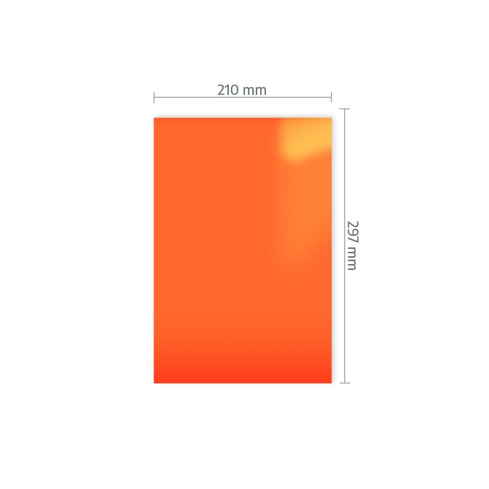 A4-Bogen ORACAL 7510 Rotorange mit Maßangabe 210 × 297 mm.