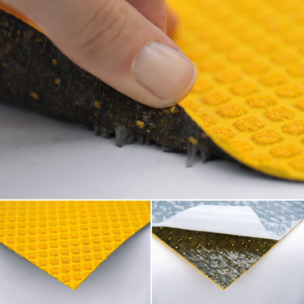 Detail der Rückseite: 3M Stamark mit vorgestanztem Liner, Klebstoff und Haftankern