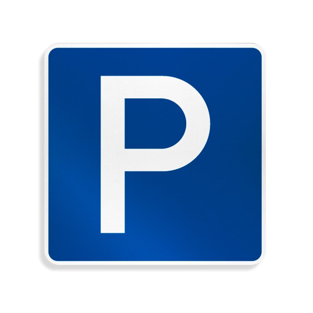 Blaues Parkschild „P“ (Verkehrszeichen), quadratisch, reflektierend