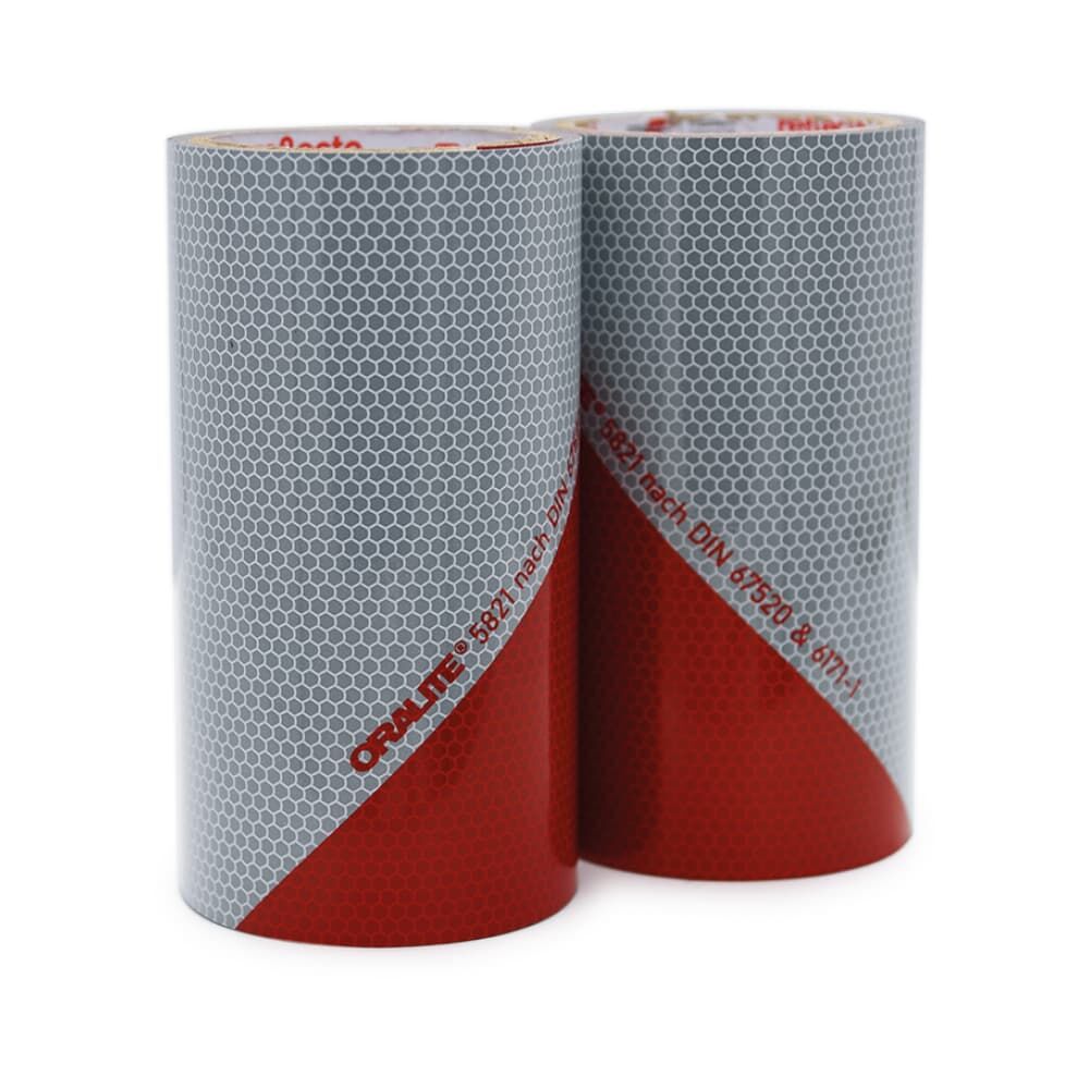 Zwei kleine Rollen, Orafol 5821, je 4 m × 175 mm, rot-weiß reflektierend