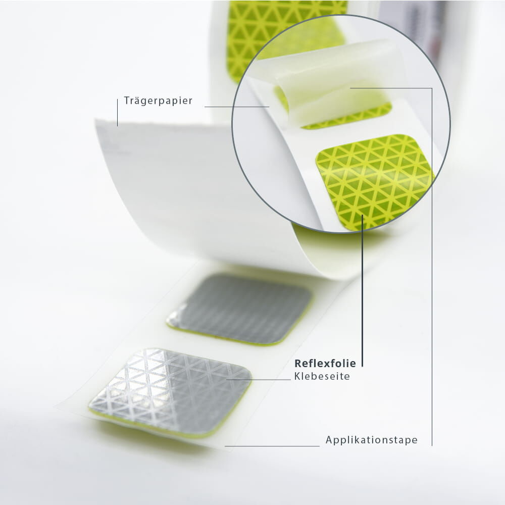 Konturmarkierung Orafol VC612 in Fluorlime auf Rolle, Detailansicht der Folienlagen