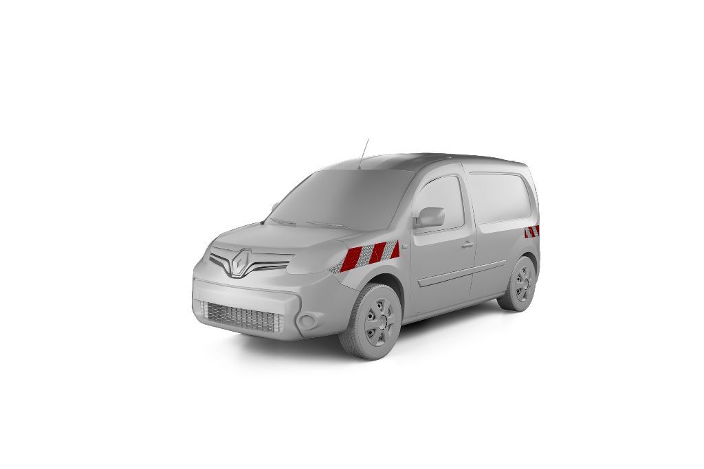 Renault Kangoo II Rapid mit Hecktür, ausgestattet mit Seitenwarnmarkierung, Baujahr 2013