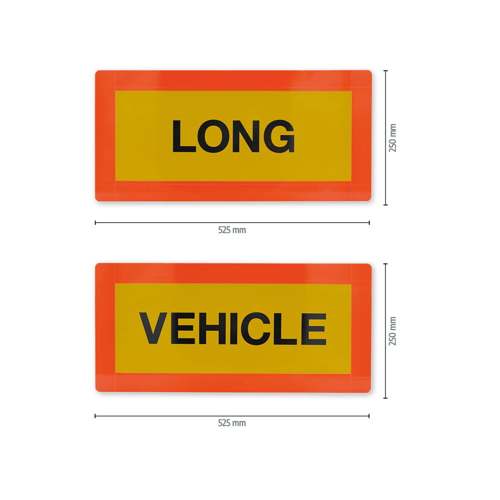 Maße der Tafeln: je 525 x 250 mm, Text LONG und VEHICLE separat