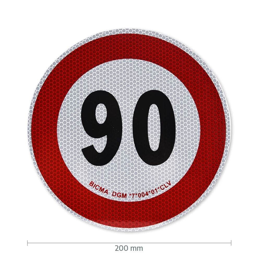 90-km/h-Schild für Italien mit Maßangabe: 200 mm Durchmesser