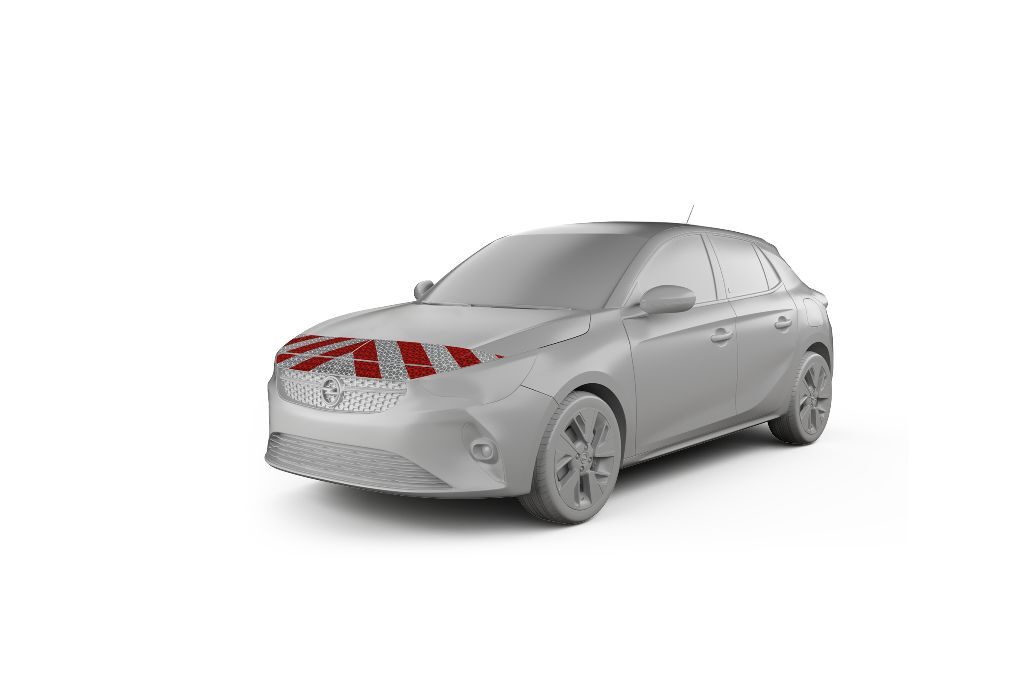 Opel Corsa-F mit Frontwarnmarkierung, Baujahr 2019