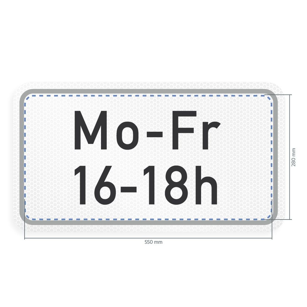 Overlay für zeitliche Beschränkung Mo - Fr mit Maßangaben 550 x 280 mm