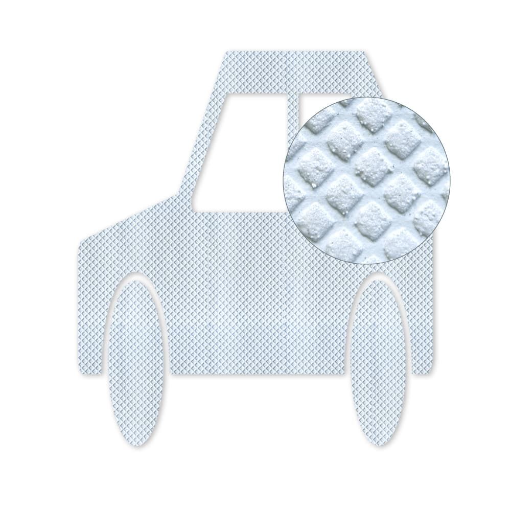 Weißes Pkw-Piktogramm aus 3M Stamark mit vergrößerter Darstellung der Oberflächentextur